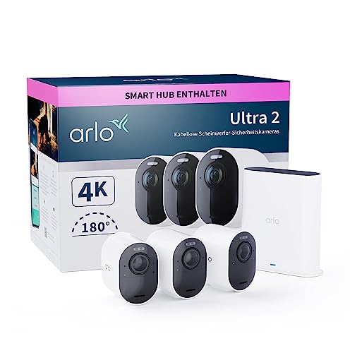 Arlo Ultra 2 Überwachungskamera Aussen WLAN, Kabellos, 3er Set, 4K...