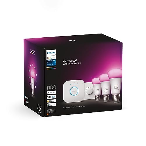 Philips Hue White & Color Ambiance Starter Set mit E27 Lampen 3-er...