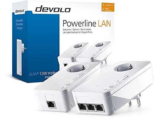 Devolo dLAN 1200 triple+ Powerline Starter Kit, 1200 Mbit/s Internet...