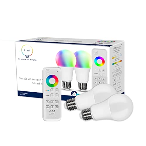 tint 2er-Set Smarte LED-Birnen E27 + Fernbedienung – Steuerbar per...