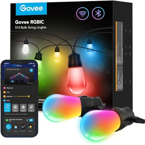 Govee Lichterkette Außen, Smart LED Wifi RGBICW Glühbirnen, IP65...*