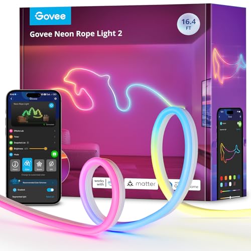 Govee Neon Rope Light 2, RGBIC Neon LED Strip 5m mit Form-Mapping, DIY...