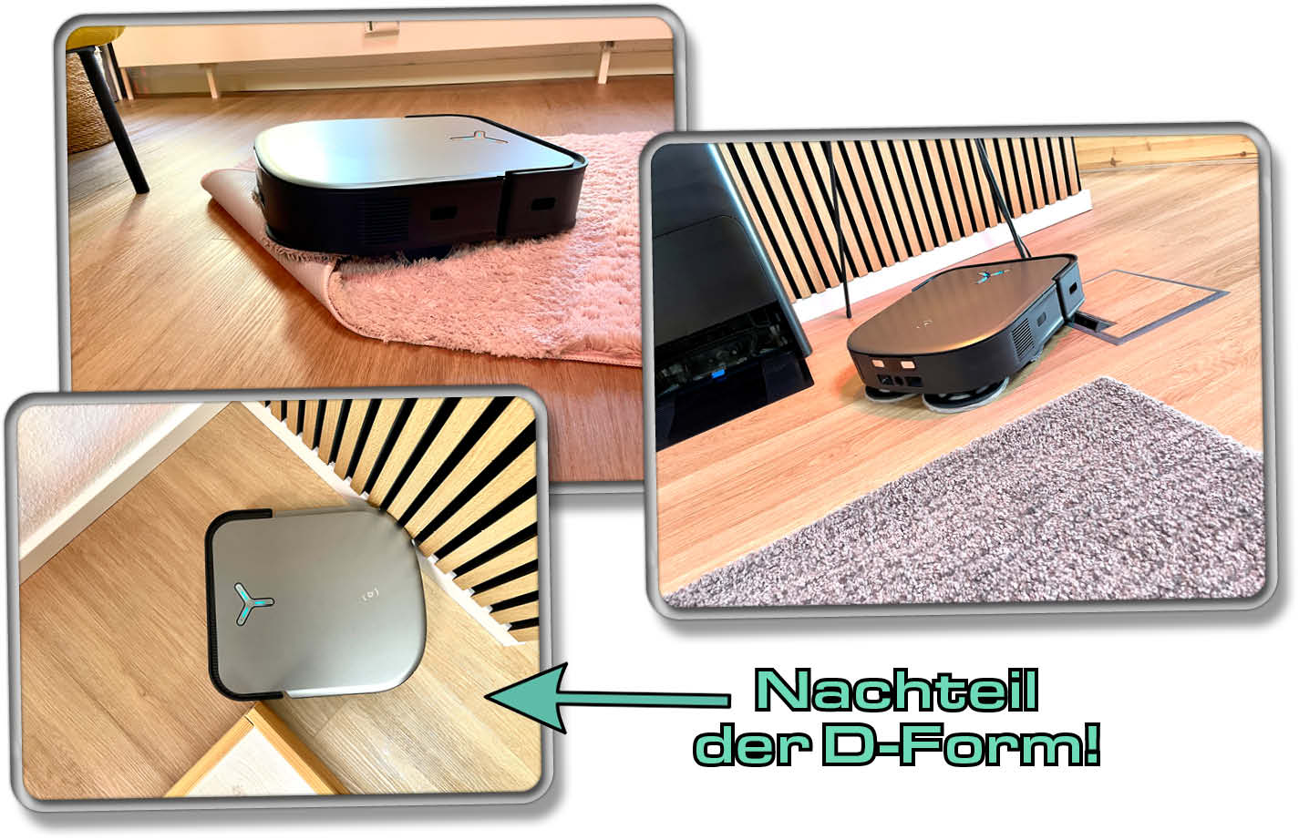 ECOVACS Deebot X2 Omni - Die D-Form ist ein Nachteil, da er sich nicht auf der Stelle drehen kann und so oft gegen Hindernisse stößt