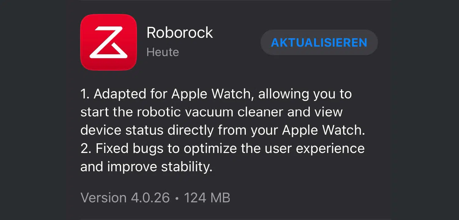 Roborock-App auf der Apple Watch