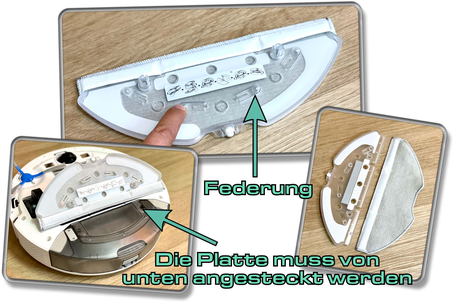 Medion X10 SW - Die Wischplatte kann nur angebracht werden, wenn man den Roboter auf den Kopf stellt