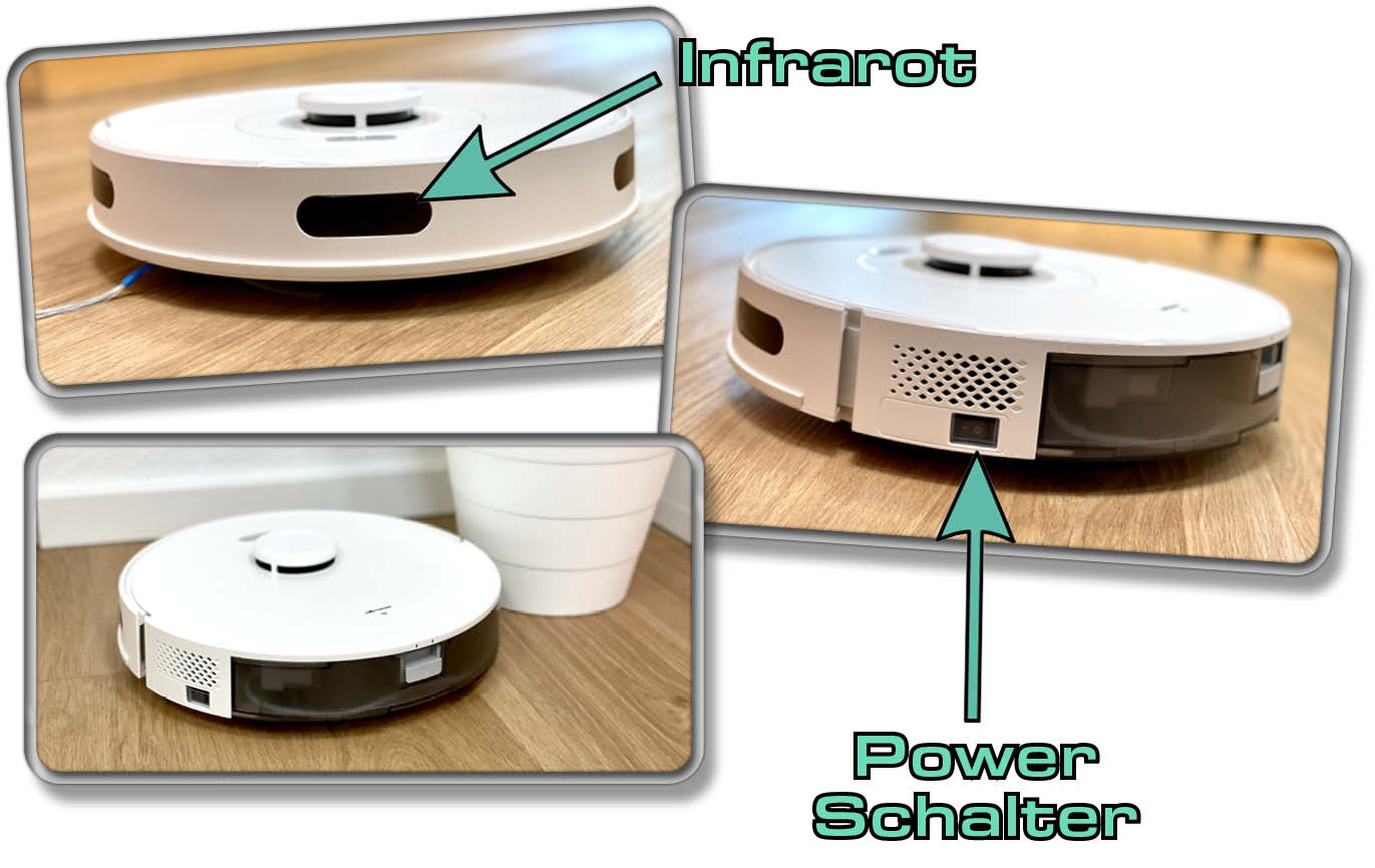 Medion X10 SW - Seitlich finden sich Infrarotsensoren und ein Power Schalter