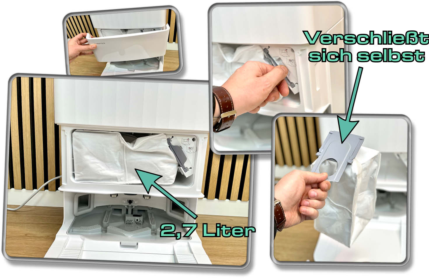 Die Absaugstation des Roborock Q Revo MaxV entleert dessen Staubbehätler