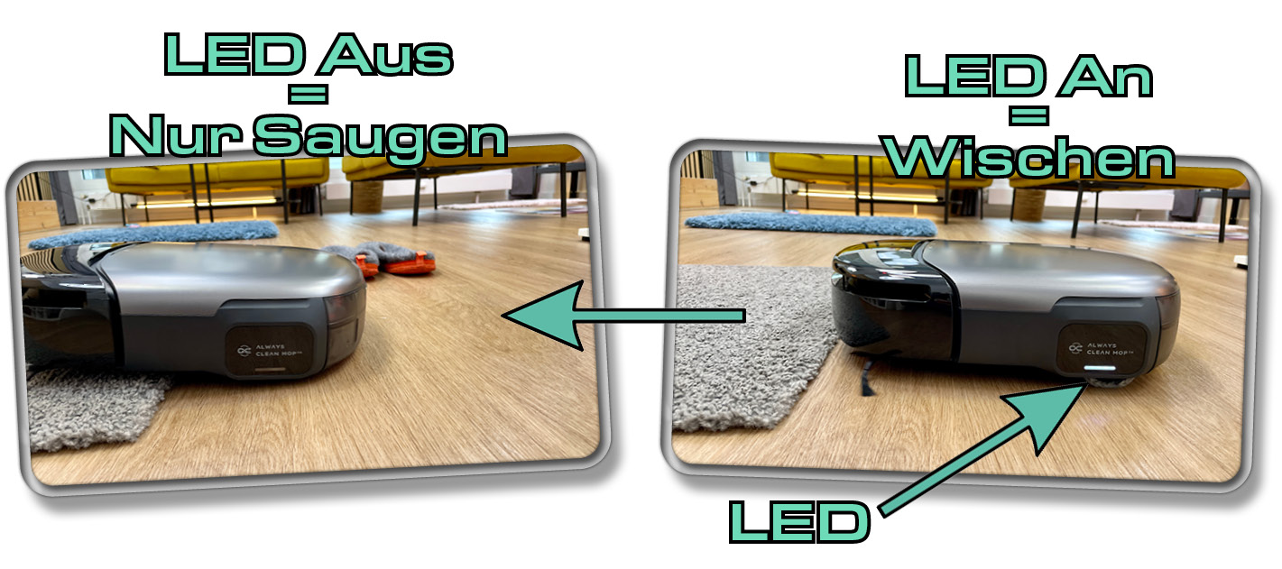 Auf Teppichboden hebt der eufy S1 Pro seine Wischrolle in die Höhe