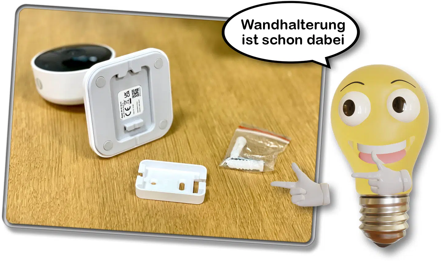 Die Yale Smart Indoor Camera wird mit Montagematieral und Wandhalterung geliefert