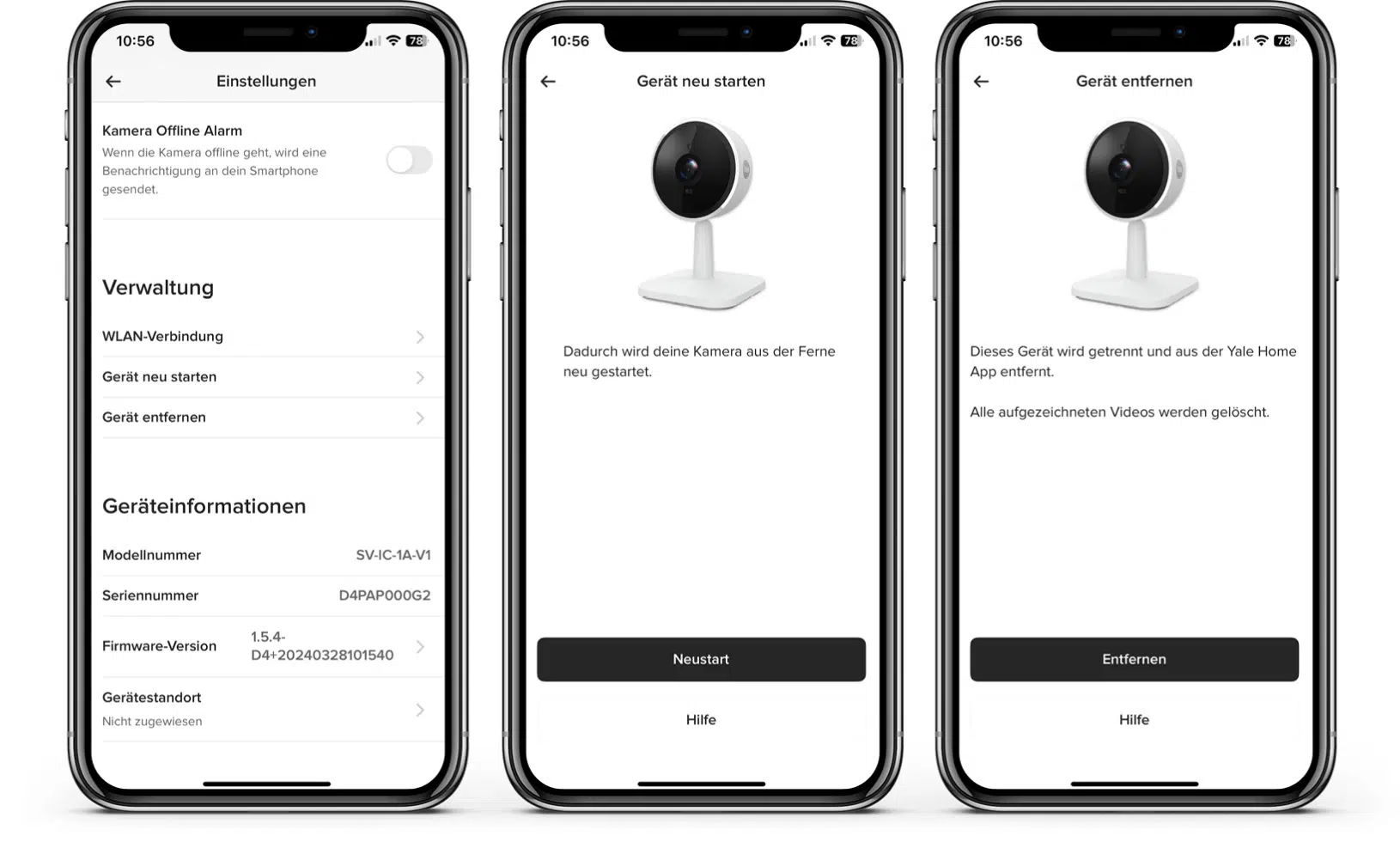 Yale Smart Indoor Camera - Yale Home-App - Verwaltung