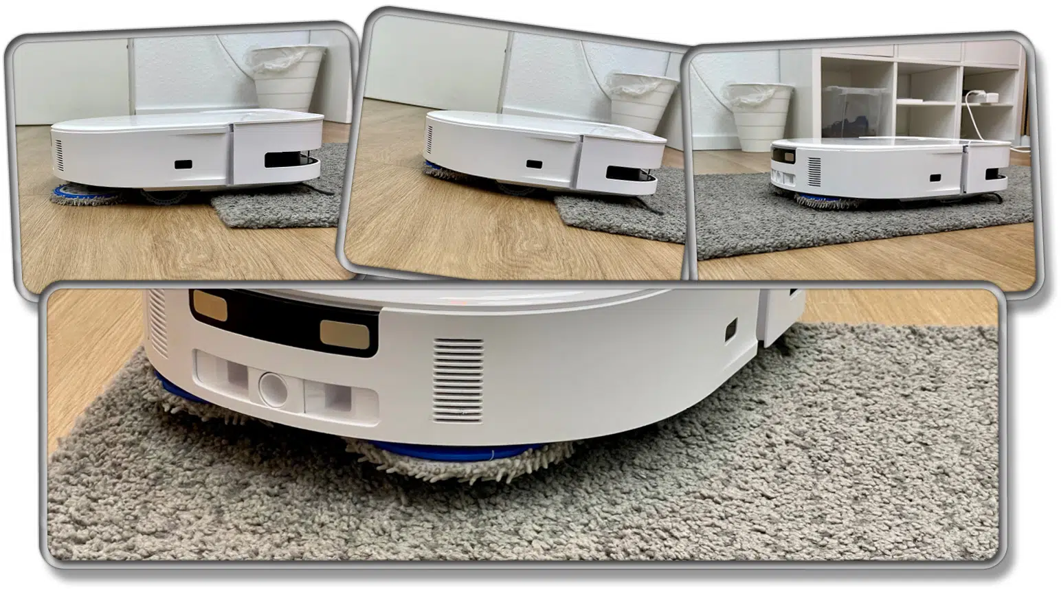 Der ECOVACS DEEBOT X5 OMNI hebt seine Wischmopps auf Teppichboden bis zu 1,5 cm in die Höhe