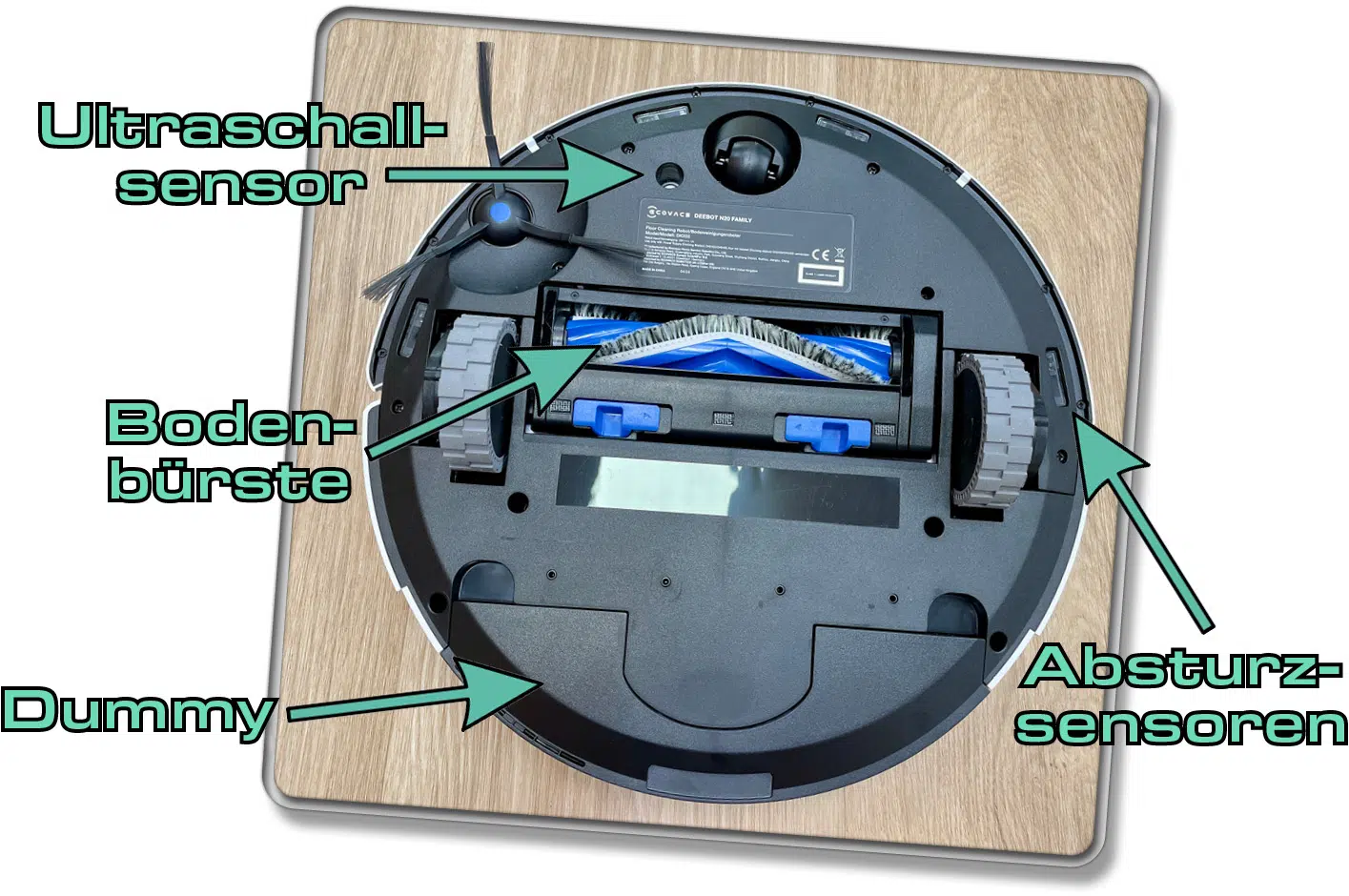 Das alles befindet sich auf der Unterseite des ECOVACS DEEBOT N20 PRO PLUS