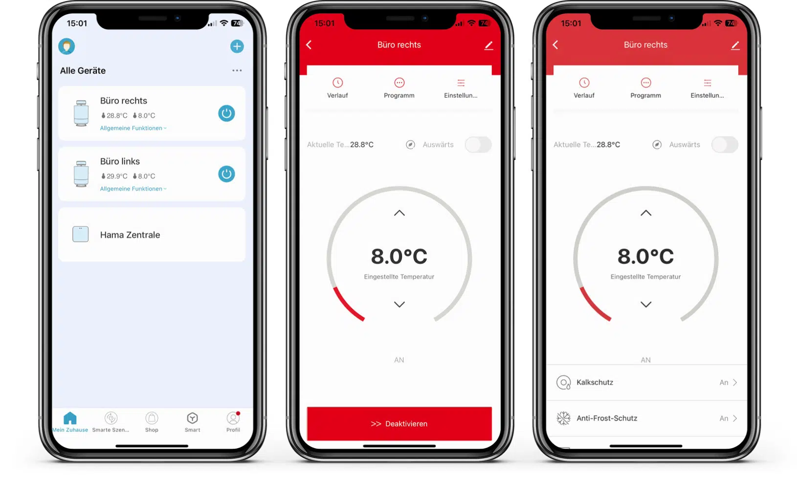 Hama smartes Heizkörperthermostat - App - Startseite