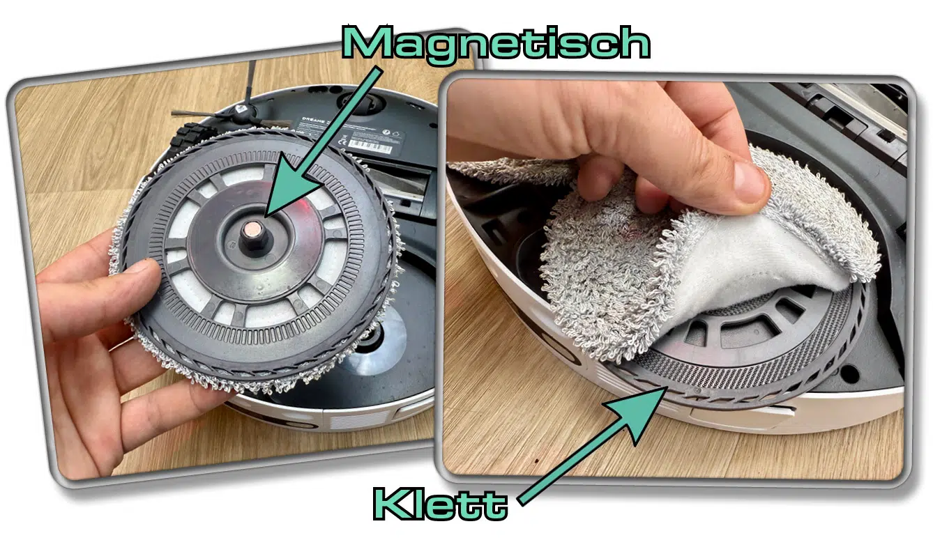 Die Wischmopps können für die Reinigung in der Waschmaschine am Dreame L10s Ultra Gen 2 einfach abgezogen werden