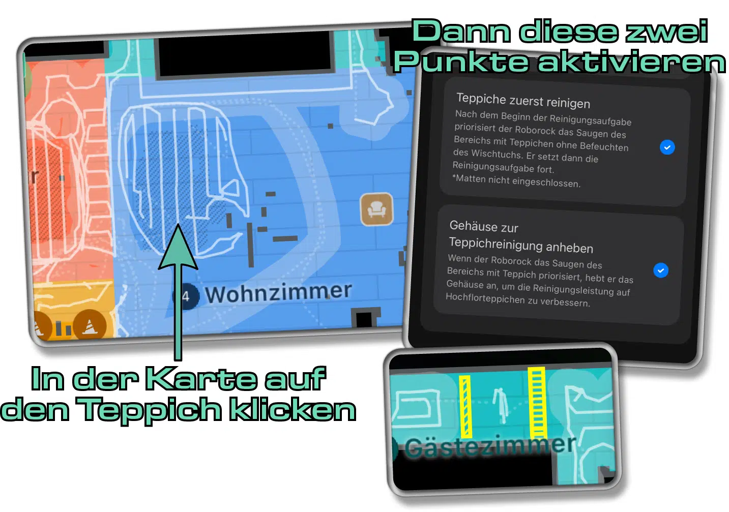 In der App muss vor der Anhebung des Chassis die passende Option gewählt werden, da der Roborock Qrevo Curv sein Chassis nicht einfach so anhebt