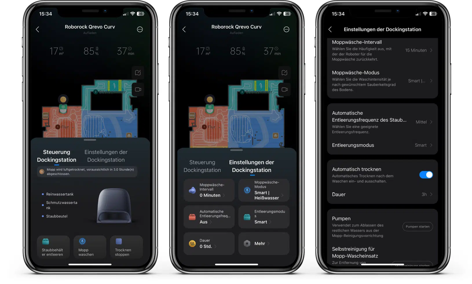Roborock Qrevo Curv - App - Reinigungsstation