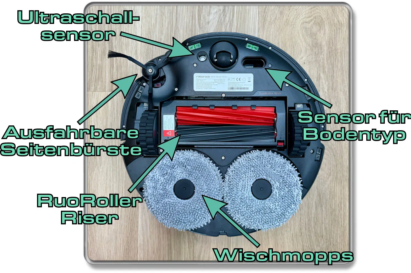 Der Roborock Qrevo Slim ist vollgepackt mit Sensoren auf der Unterseite 