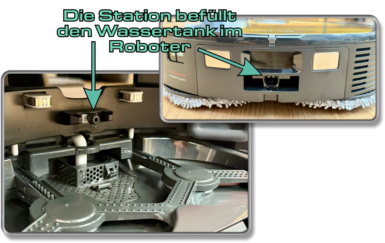 Die Station füllt automatisch den Wassertank des Roborock Qrevo Slim wieder auf