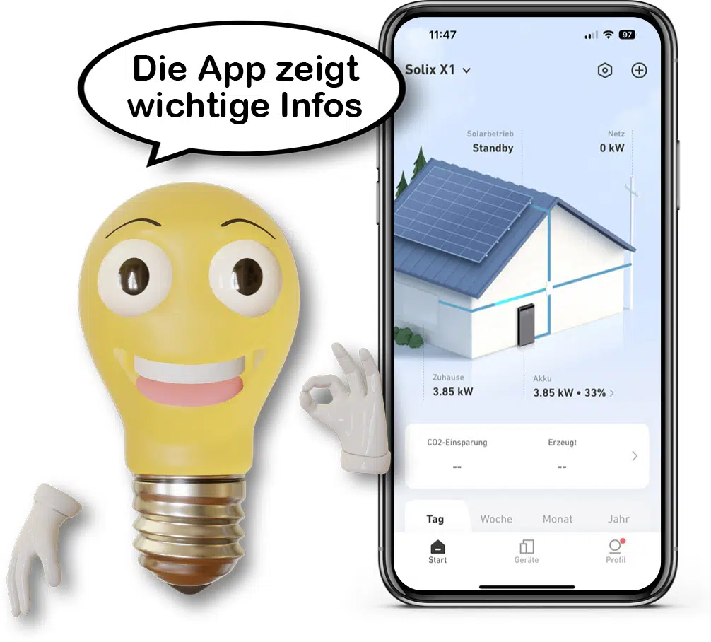 Die App des SOLIX X1 Solarspeichers zeigt die wichtigsten Infos an