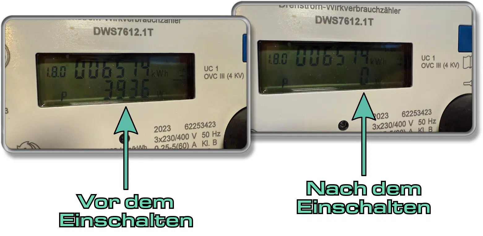 Die Smart Meter Ansicht vor und nach dem Einschalten des Anker SOLIX X1