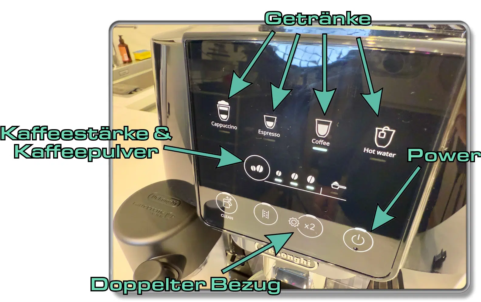 Über diese Touch-Elemente wird der Kaffeevollautomat gesteuert